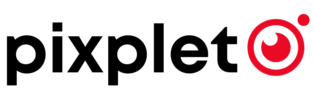 Pixplet.com logo in black and red.