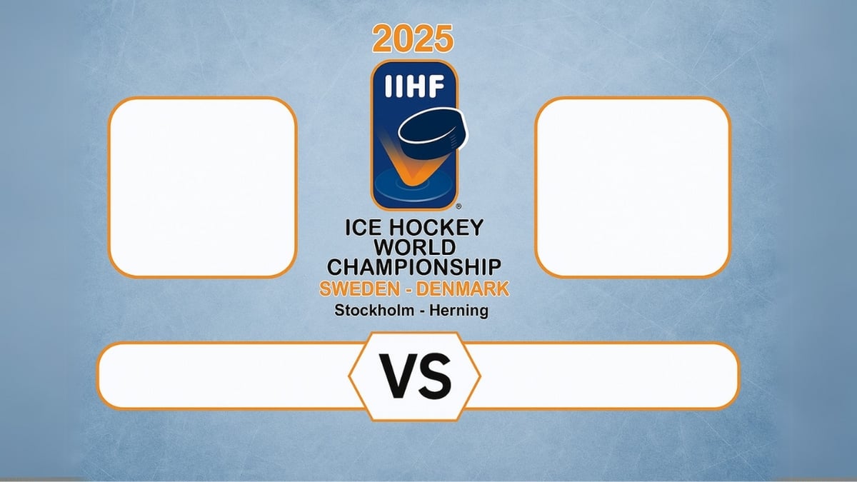 A blank IIHF 2025 ice hockey match graphic with empty team slots and a VS label between them.