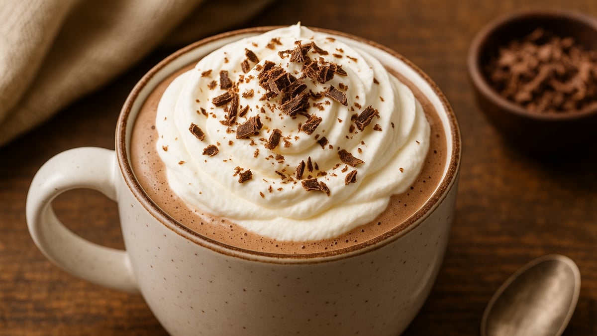 Hot Chocolate with Whipped Cream and Chocolate Shavings