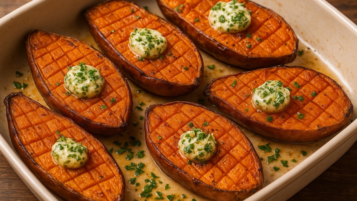 Roasted Sweet Potatoes with Herb Butter