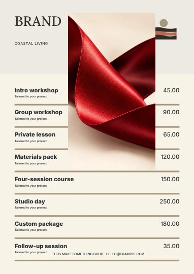 Coastal living · Studio price list template