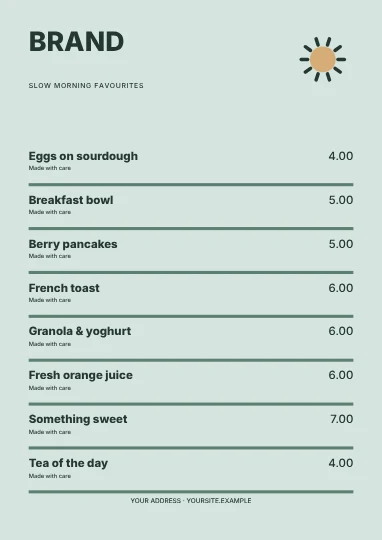 Slow morning favourites · Column menu template