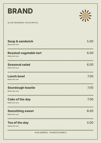 Slow morning favourites · Spectrum menu template