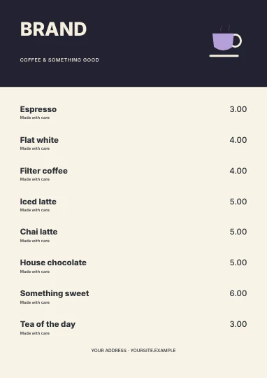 Coffee · Bold 2 menu template