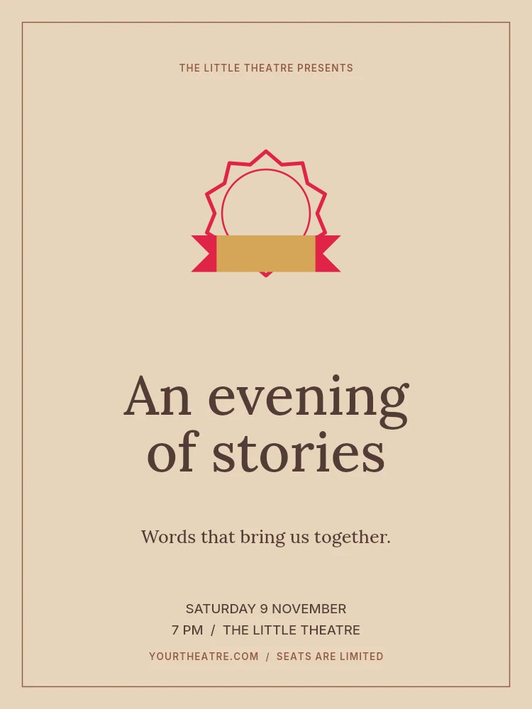 10-point classic badge · with a folded ribbon in An evening of stories · Theatre poster