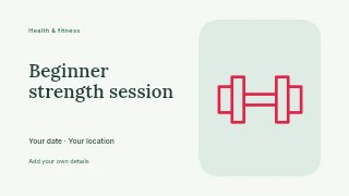 Fitness dumbbell · Outline in Beginner strength session · Horizontal photo dialogue