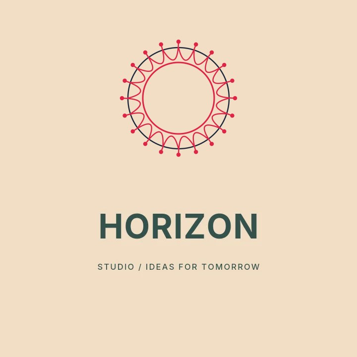 Dot radial emblem · 20 motifs and interlaced in Horizon studio · Illustrated logo