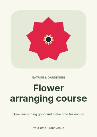 Pointed flower · 9 petals and stamen centre in Flower arranging course flyer template