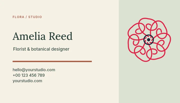 Spiral flower · 7 petals and ring centre in Flora studio · Botanical business card
