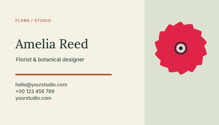 Teardrop flower · 14 petals and ring centre in Flora studio · Botanical business card
