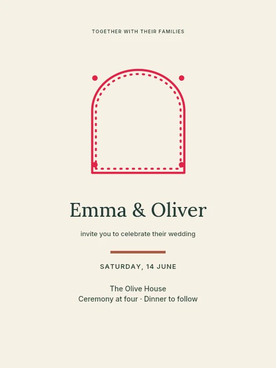 Arch frame · dot ornaments and dotted border in Olive garden · Wedding invitation