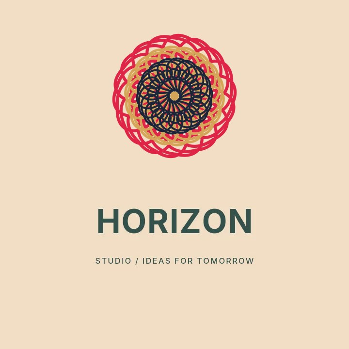 Spiral rosette · 18-fold symmetry and 3 layers in Horizon studio · Illustrated logo
