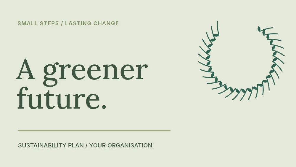 Laurel wreath · open top with 28 leaves in A greener future · Sustainability presentation cover