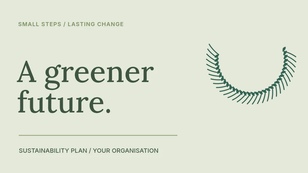 Laurel wreath · crescent with 32 leaves in A greener future · Sustainability presentation cover