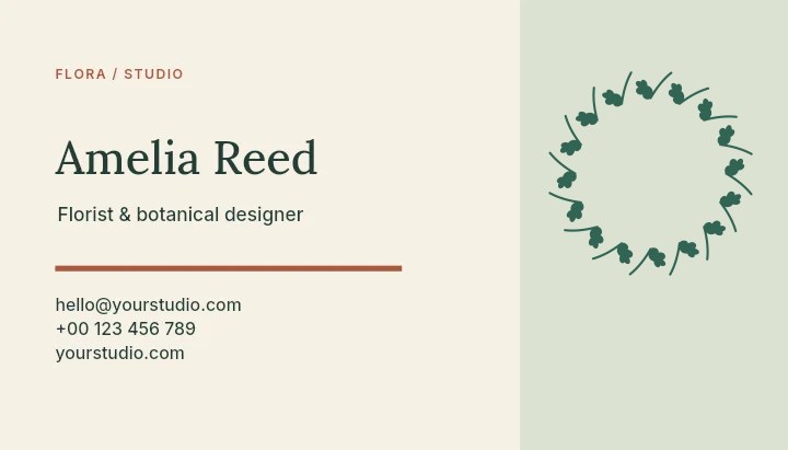 Oak wreath · full with 16 leaves in Flora studio · Botanical business card