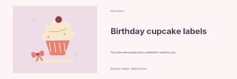 Cherry cupcake and party ribbon in Birthday cupcake labels banner template