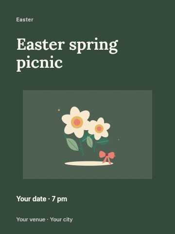 Daffodil bouquet and spring ribbon in Easter spring picnic invitation template