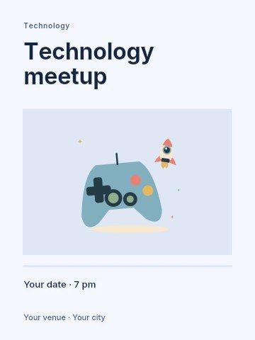 Game controller and a little rocket in Technology meetup poster template