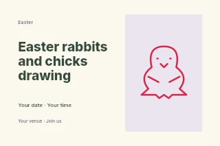 Easter chick · Outline in Easter rabbits and chicks drawing postcard · Horizontal photo dialogue