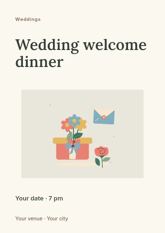 Wedding thank you gift with flowers and a note in Wedding welcome dinner flyer template