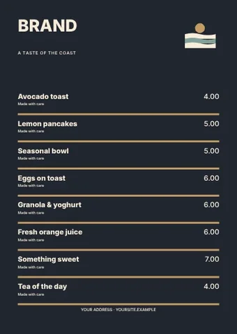 A taste of the coast · Column 2 menu template