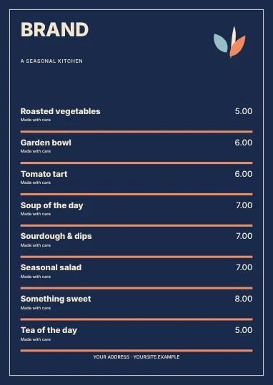 A seasonal kitchen · Spectrum menu template