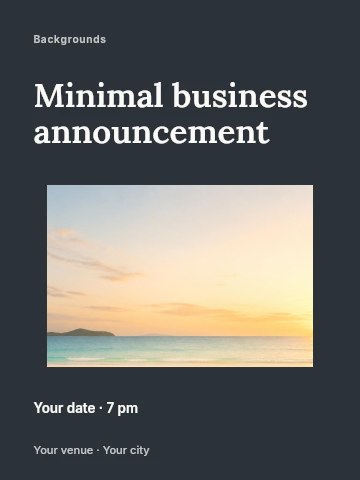 sunset beach with palm shadow in Minimal business announcement invitation template