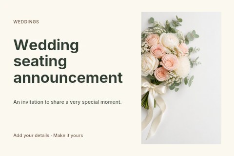 Wedding seating announcement postcard template