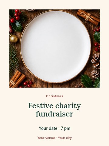 Empty plate with festive Christmas decor in Festive charity fundraiser invitation template