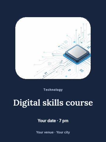 Isometric Microchip on Digital Circuit Board in Digital skills course invitation template