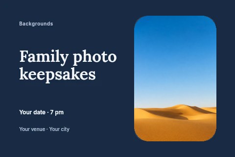 Sunlit desert sand dunes under clear blue sky in Family photo keepsakes postcard template
