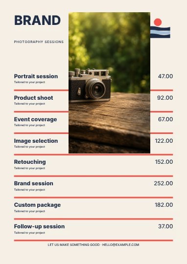 Photography · Swiss price list template