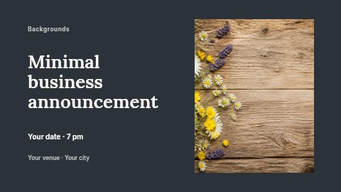 Wildflower bouquet on rustic wood background in Minimal business announcement banner template