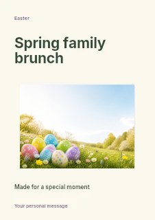 Colorful Easter eggs in spring meadow in Spring family brunch · Modern programme