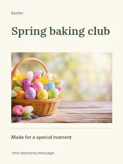 Basket with colorful Easter eggs and flowers in Spring baking club · Title & photograph