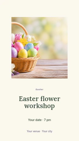 Basket with colorful Easter eggs and flowers in Easter flower workshop instagram story template