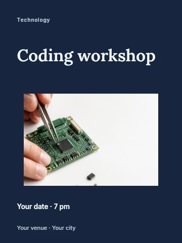 Hand assembling electronic circuit board in Coding workshop invitation template