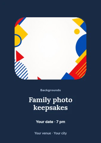 Abstract geometric shapes border in primary colors in Family photo keepsakes flyer template