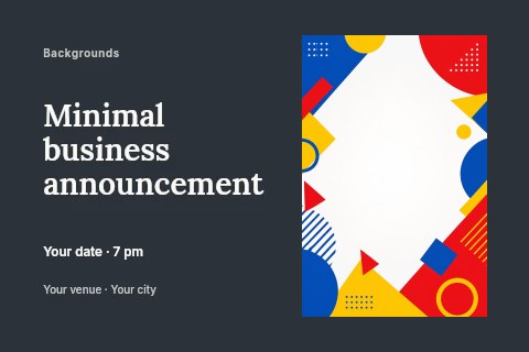 Abstract geometric shapes border in primary colors in Minimal business announcement postcard template