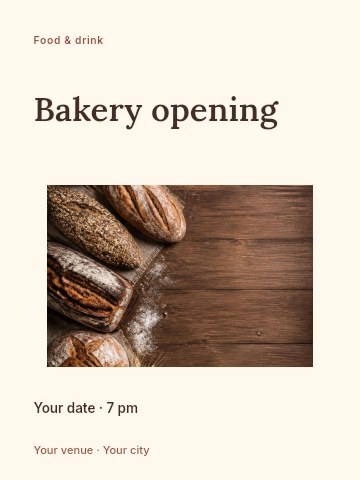Assorted artisan breads with wheat and flour in Bakery opening invitation template