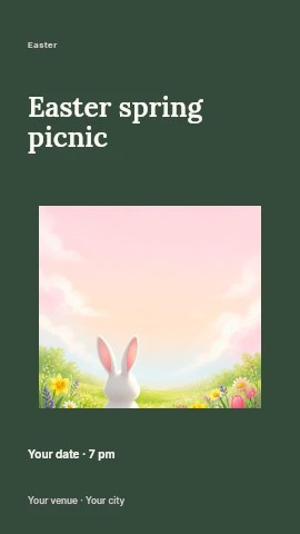 White bunny in spring flower meadow in Easter spring picnic instagram story template