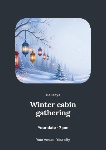 Winter cabin gathering flyer template