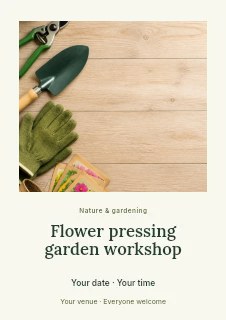 Flower pressing garden workshop flyer · Quiet photo gallery