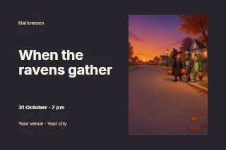 Raven Halloween gathering photo layout · Horizontal photo dialogue