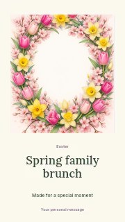 Spring floral wreath with tulips and daffodils in Spring family brunch · Quiet photo gallery