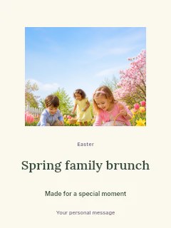 Children Collecting Easter Eggs Outdoors in Spring family brunch · Picture window