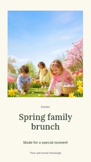 Children Collecting Easter Eggs Outdoors in Spring family brunch · Quiet photo gallery