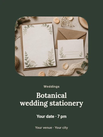 Botanical wedding stationery invitation template