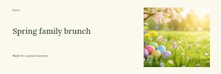 Colorful Easter eggs in spring meadow in Spring family brunch · Horizontal photo dialogue