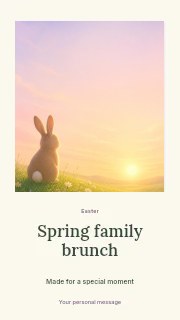 Rabbit watching sunrise over flower field in Spring family brunch · Quiet photo gallery
